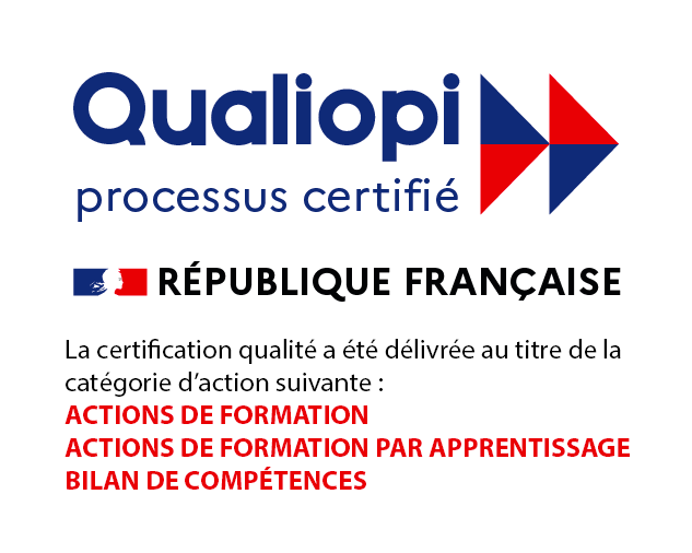 Logo Qualiopi pour certification Actions de formation, Actions de formation par apprentissage et Bilans de compétences